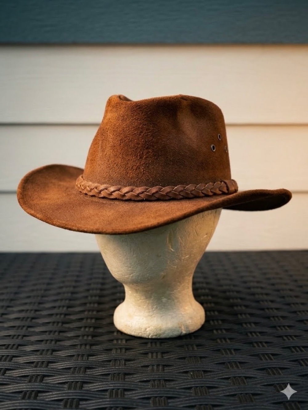 Vintage 90s Minnetonka Brown Suede Leather Outback Cowboy Hat Size LARGE USA